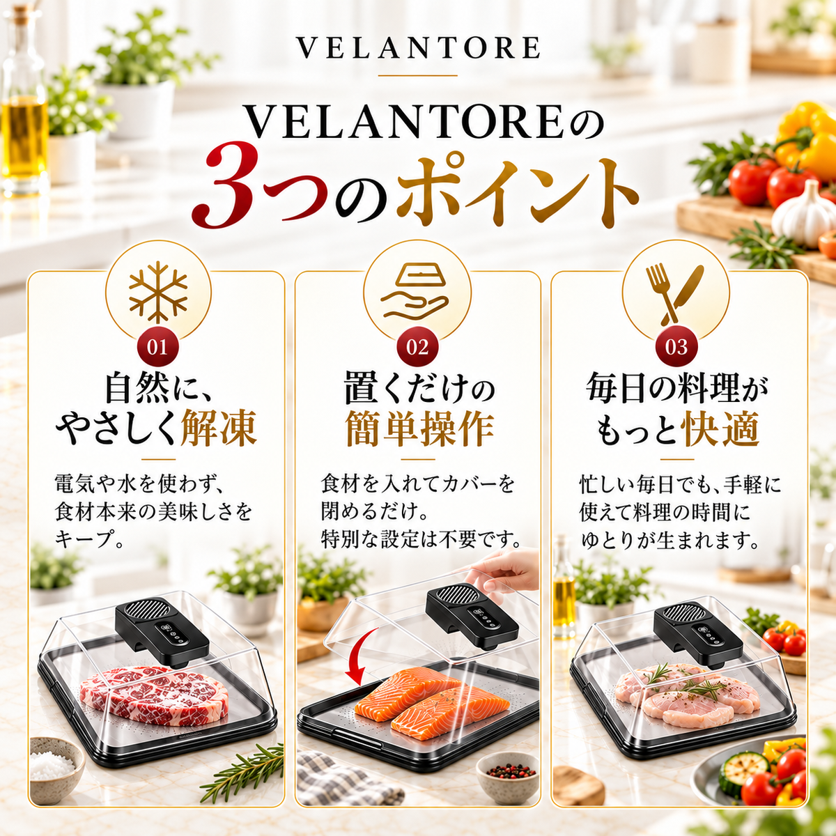VELANTORE｜急速解凍ボックス – 毎日の料理を、もっと快適に