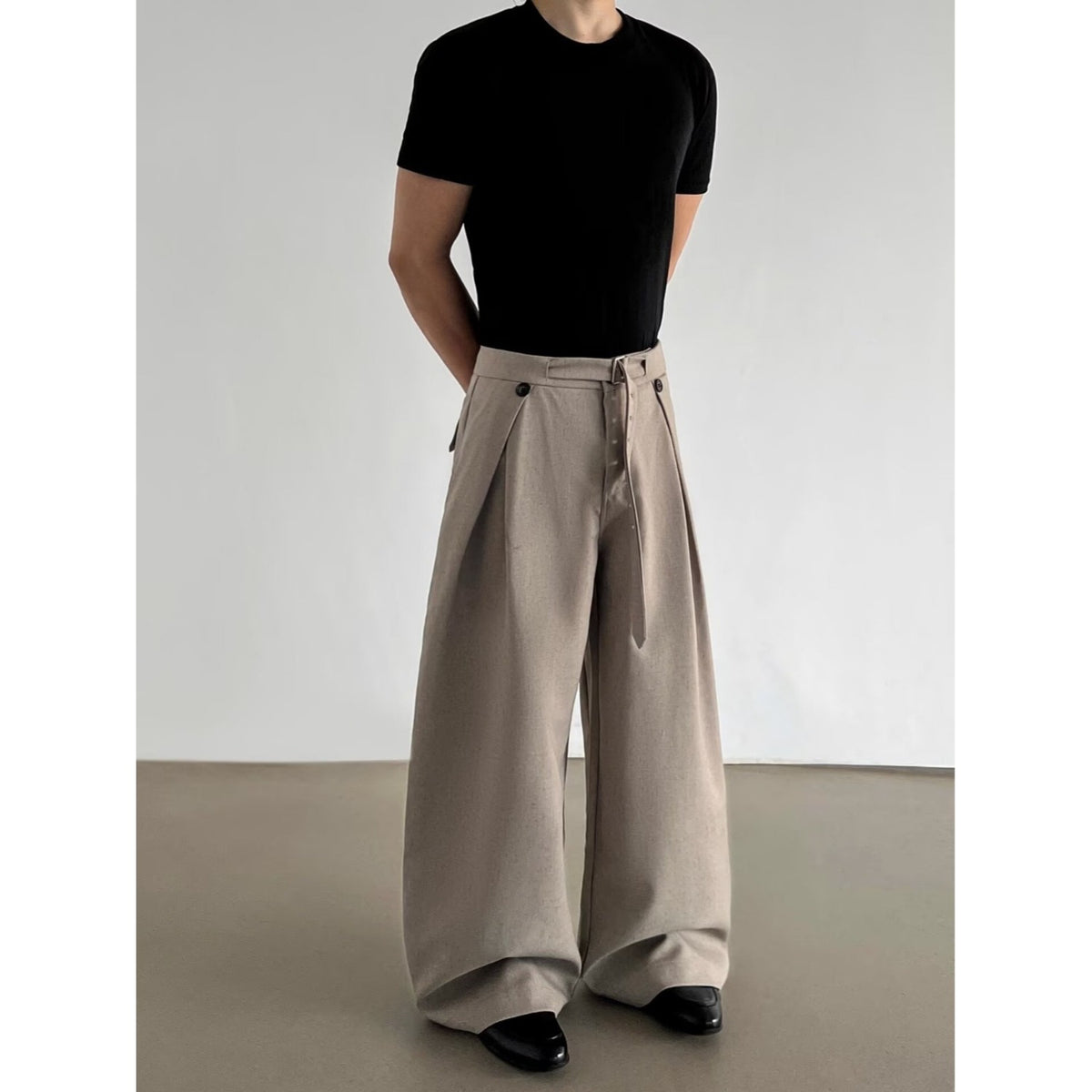 American retro old money style pleated trousers men's autumn cleanfit loose straight wide leg A-line casual trousers