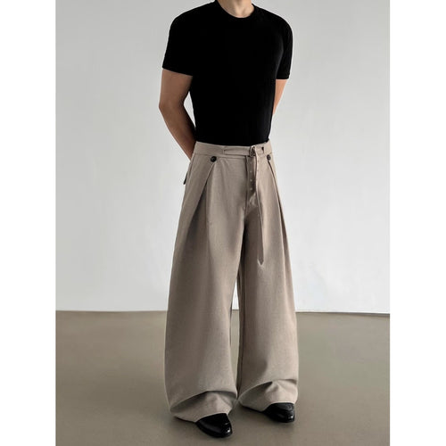 American retro old money style pleated trousers men's autumn cleanfit loose straight wide leg A-line casual trousers