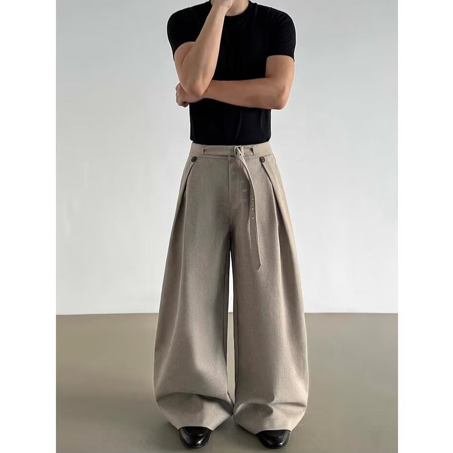 American retro old money style pleated trousers men's autumn cleanfit loose straight wide leg A-line casual trousers