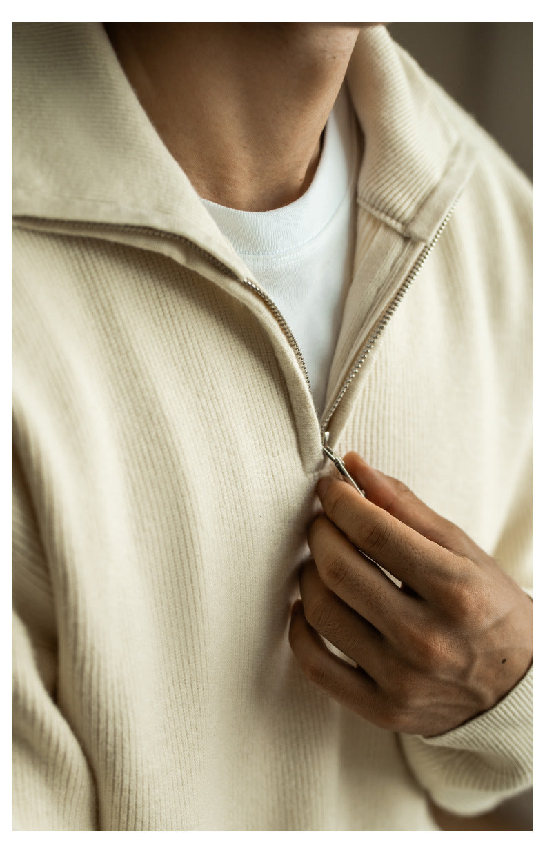 Cross-border men's autumn and winter half-zip stand collar sweater, men's old money style Swetear knitted pullover