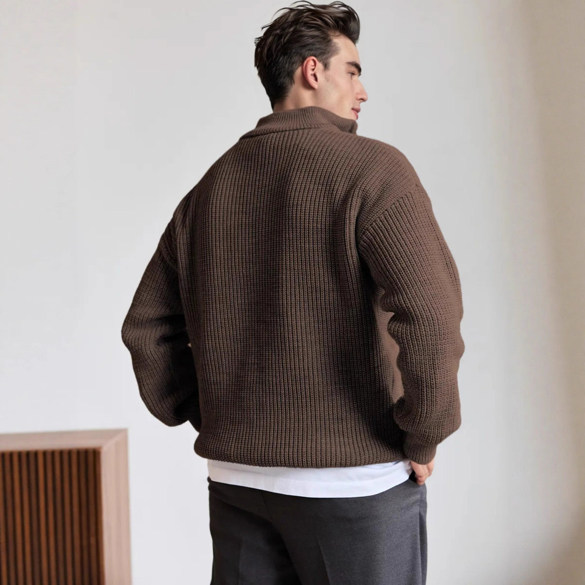 Cross-border men's autumn and winter half-zip stand collar sweater, men's old money style Swetear knitted pullover
