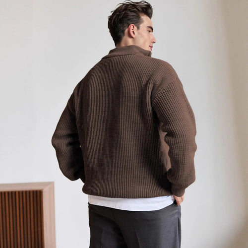 Cross-border men's autumn and winter half-zip stand collar sweater, men's old money style Swetear knitted pullover
