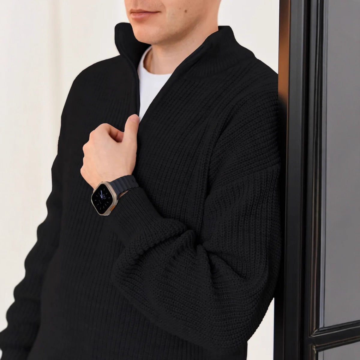 Cross-border men's autumn and winter half-zip stand collar sweater, men's old money style Swetear knitted pullover