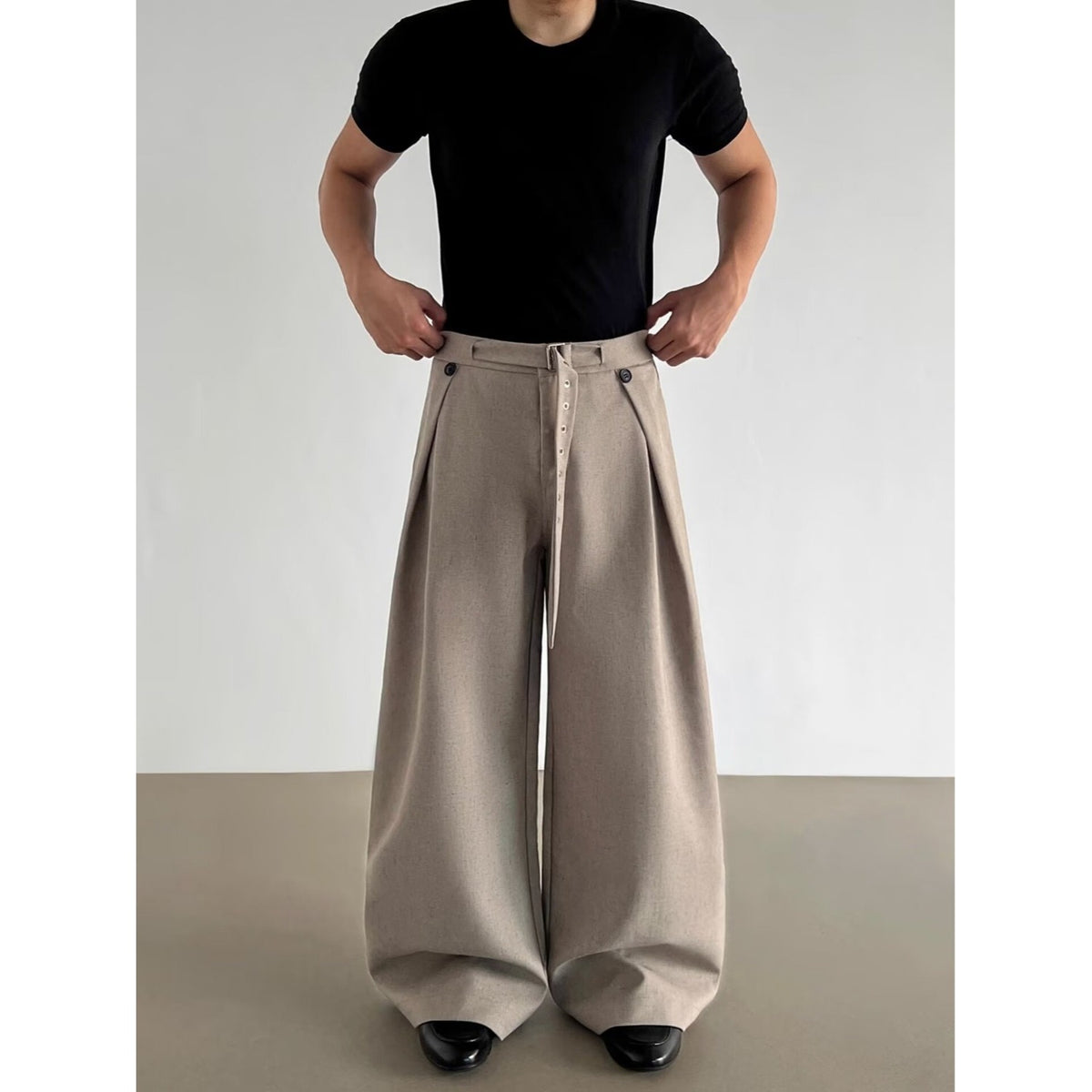 American retro old money style pleated trousers men's autumn cleanfit loose straight wide leg A-line casual trousers