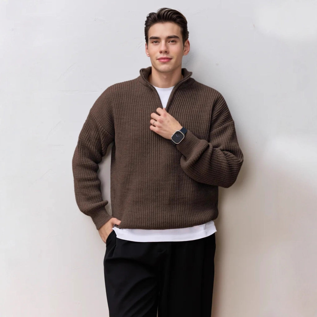 Cross-border men's autumn and winter half-zip stand collar sweater, men's old money style Swetear knitted pullover