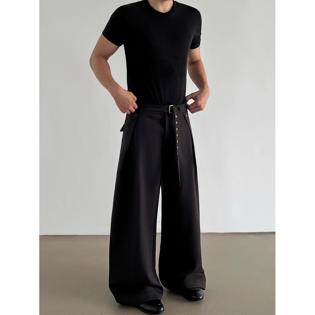 American retro old money style pleated trousers men's autumn cleanfit loose straight wide leg A-line casual trousers