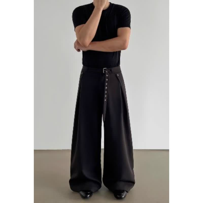 American retro old money style pleated trousers men's autumn cleanfit loose straight wide leg A-line casual trousers