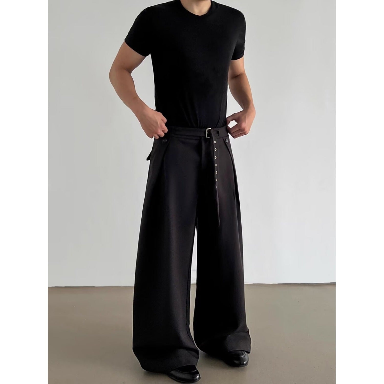 American retro old money style pleated trousers men's autumn cleanfit loose straight wide leg A-line casual trousers